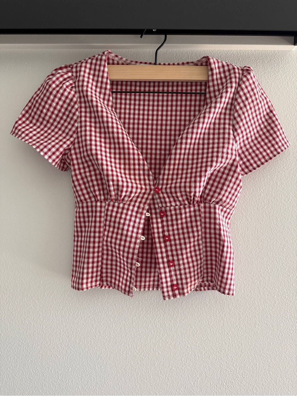 Women’s Red Gingham Button-Front Top